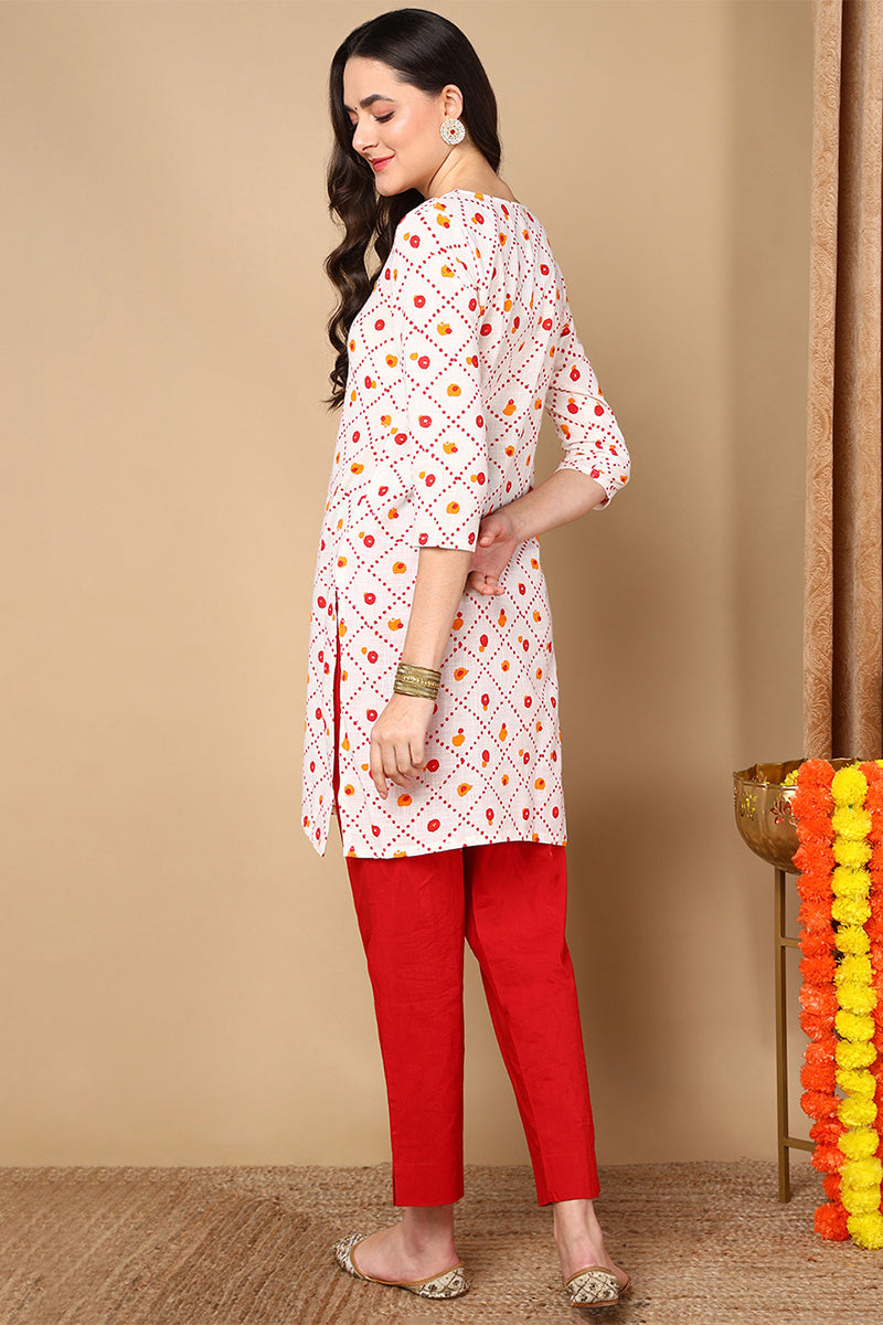 White Cotton A-Line Kurta VCK8454