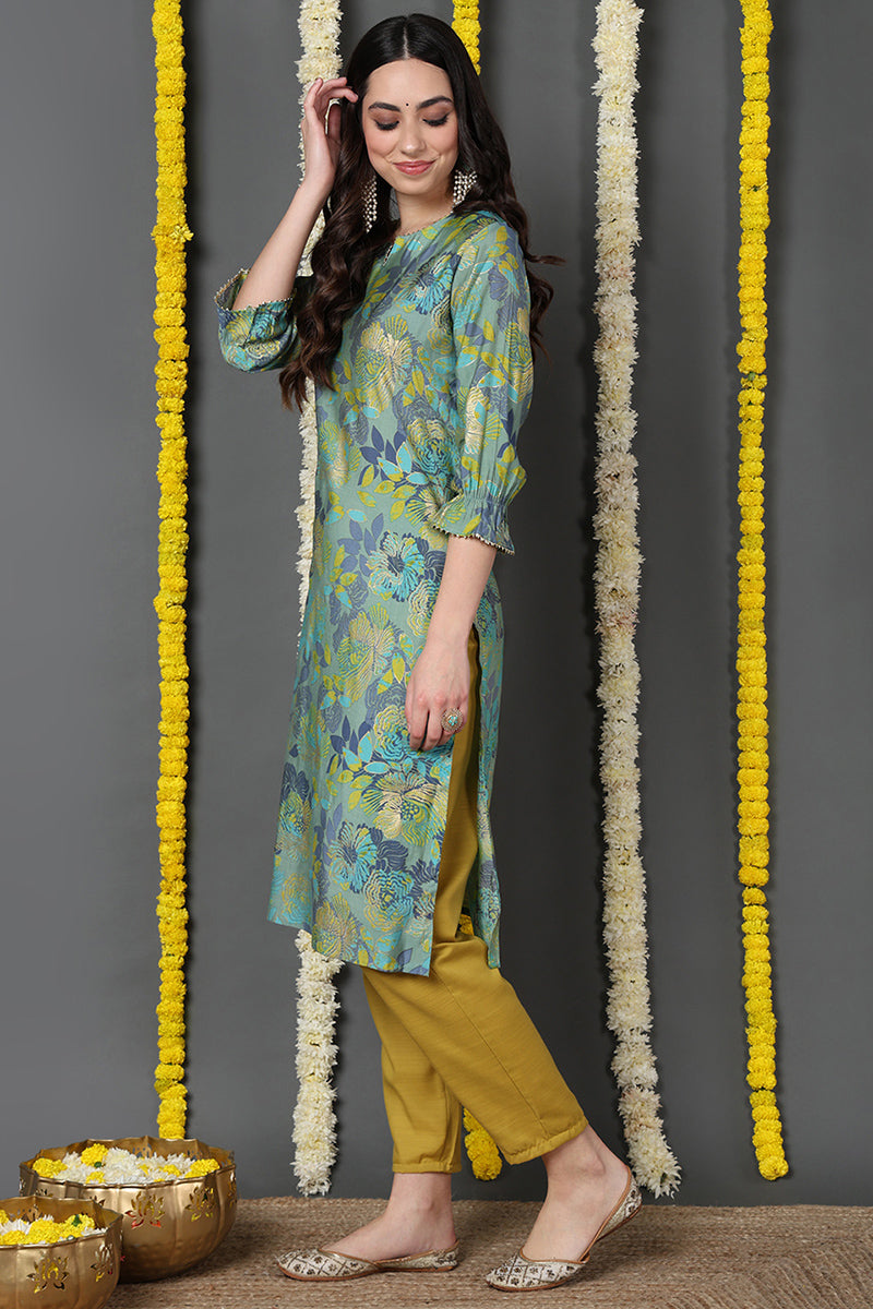 Green Poly Silk Straight Kurta VCK8668