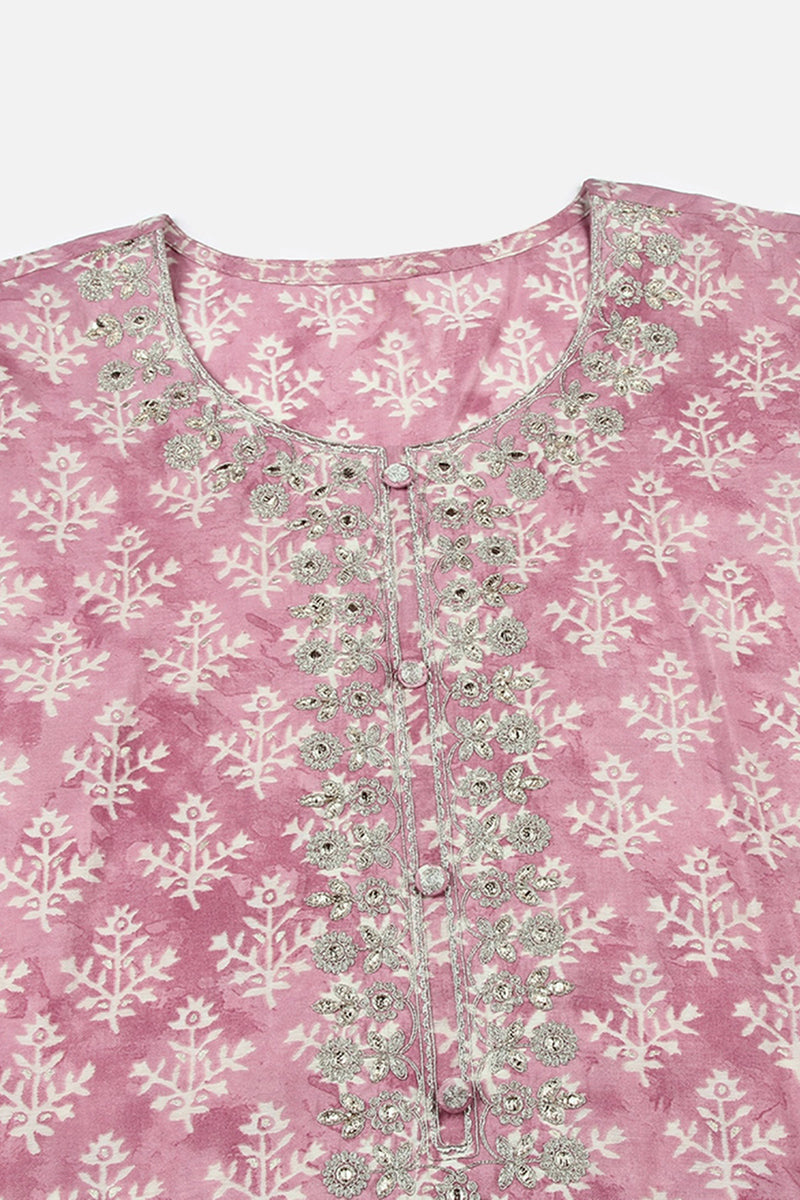 Pink Silk Blend Ethnic Motifs Embroidered Straight Kurta VCK9021