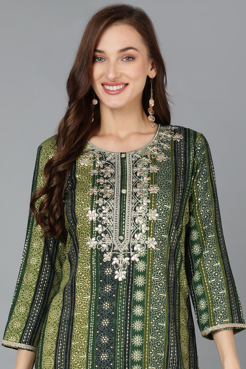 Green Viscose Rayon Printed Straight Kurta VCK9102