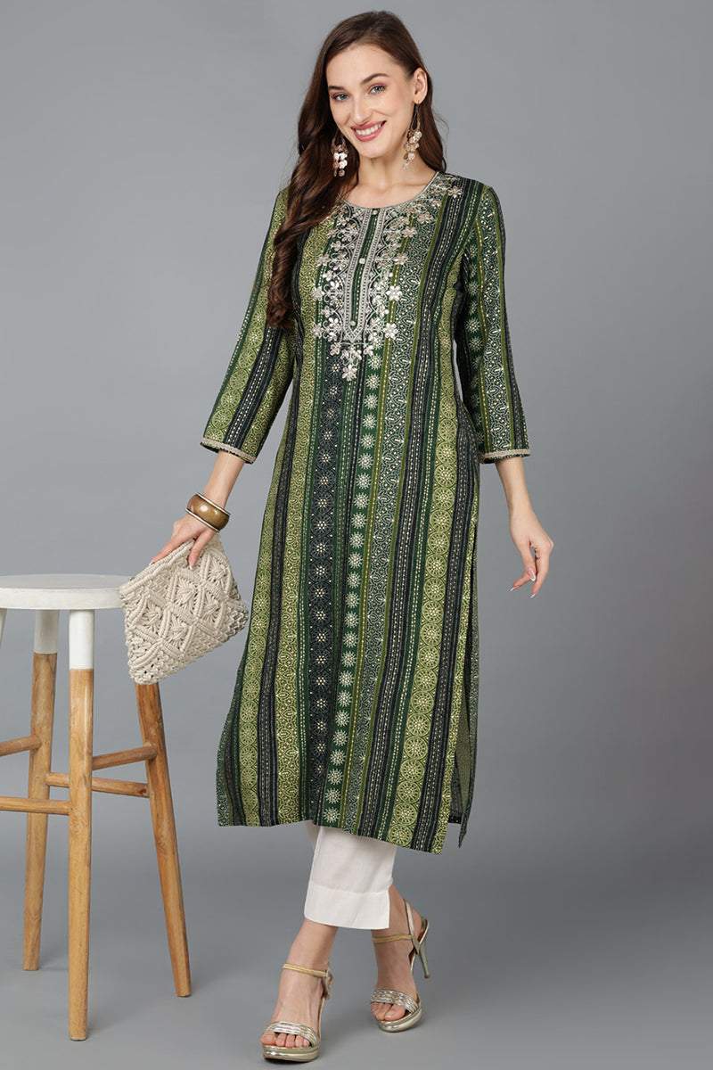 Green Viscose Rayon Printed Straight Kurta VCK9102