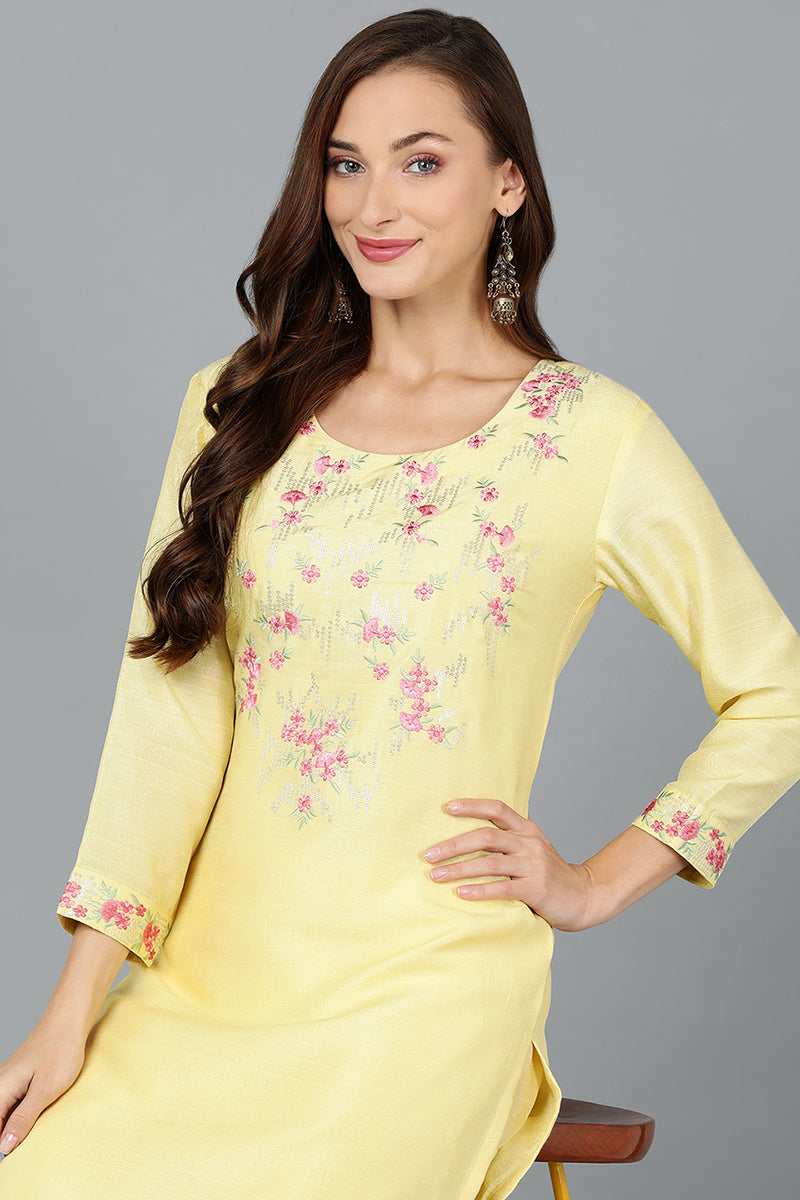 Yellow Silk Blend Straight Kurtas VCK9188