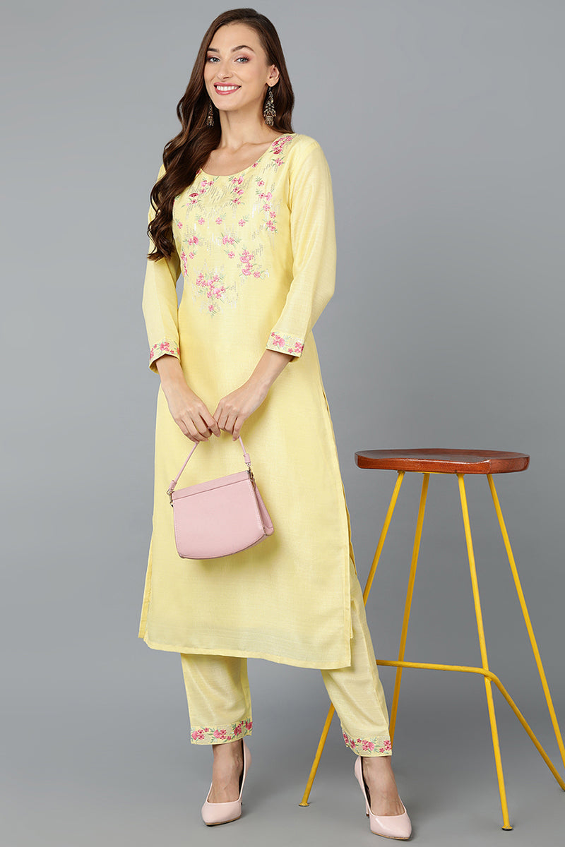 Yellow Silk Blend Straight Kurtas VCK9188