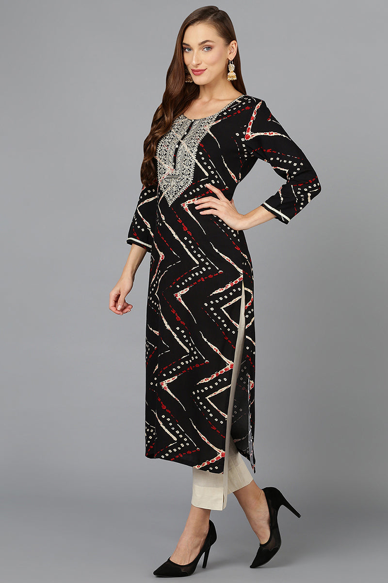 Viscose Rayon Black Printed Straight Kurta VCK9209