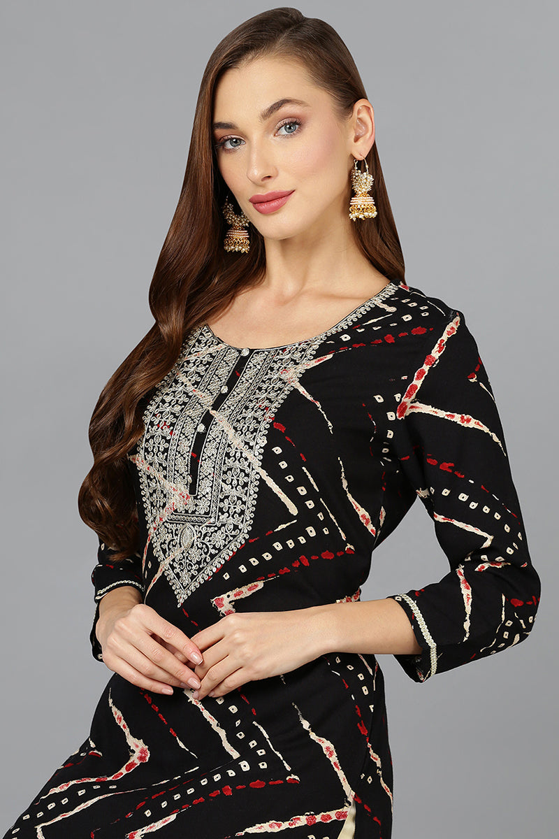 Viscose Rayon Black Printed Straight Kurta VCK9209