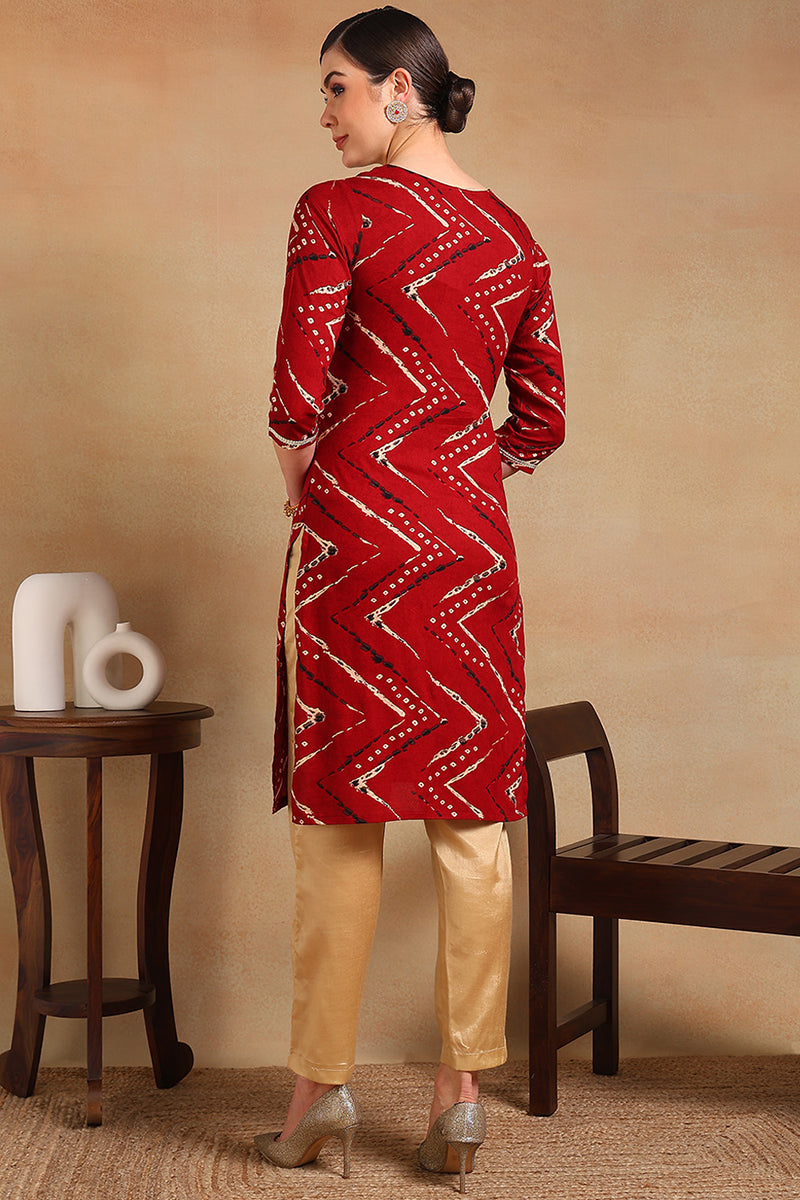 Red Viscose Rayon Chevron Printed Straight Kurta VCK9210A