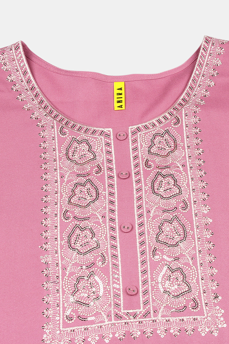 Pink Rayon Embroidered Straight Kurta VCK9217