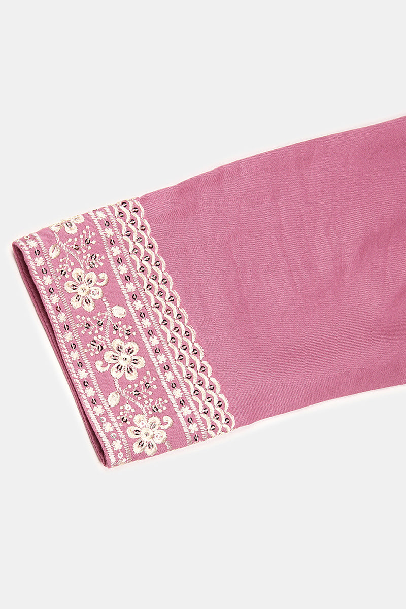 Pink Rayon Embroidered Straight Kurta VCK9217