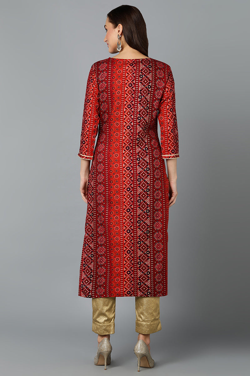 Cotton Blend Maroon Printed Straight Kurta VCK9238