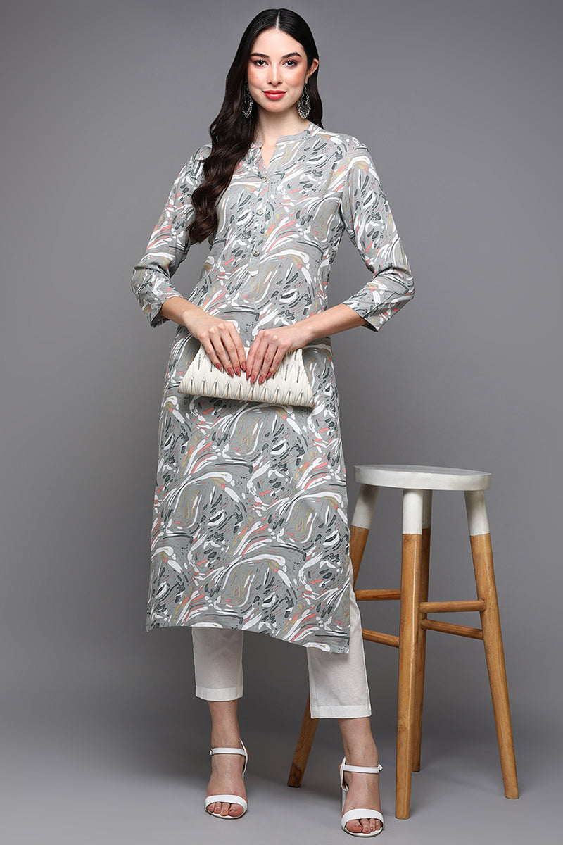 Grey Viscose Rayon Abstract Straight Kurta VCK9502