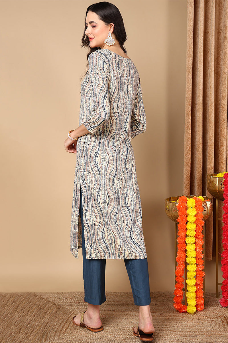 Plus Size Beige Viscose Rayon Abstract Printed Straight Kurta VCK9634