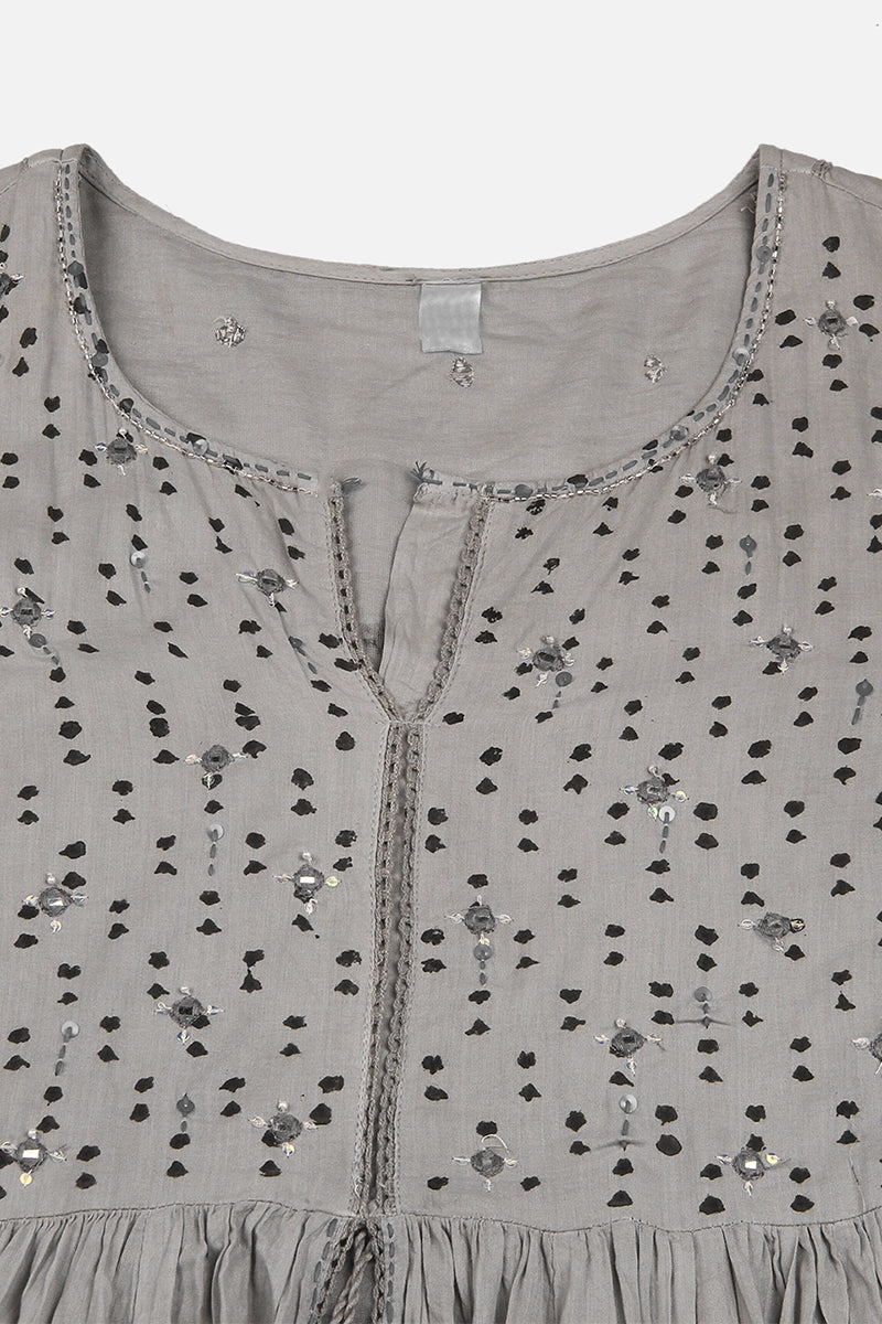 Grey Cotton Ethnic Motifs Printed Anarkali Kurta VCK9680