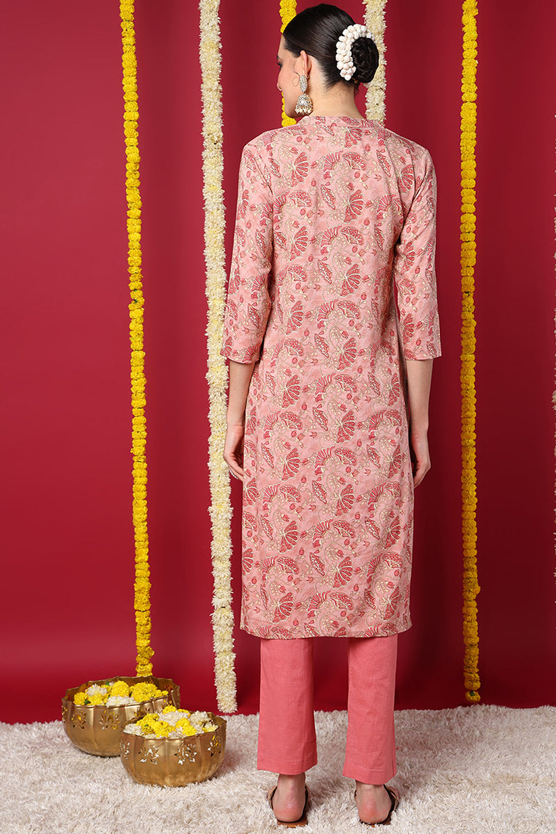 Peach Viscose Rayon Floral Printed Straight Kurta VCK9710