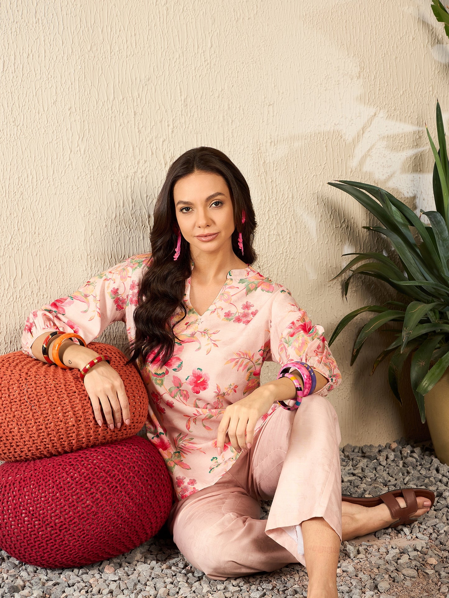 Cream Rayon Blend Floral Printed Coord Sets VCORD1079