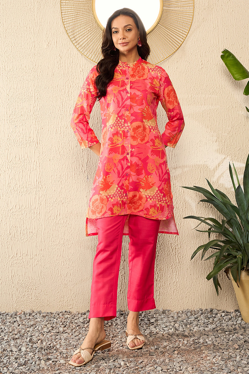 Pink Rayon Blend Floral Printed Co-Ord Set VCORD1086
