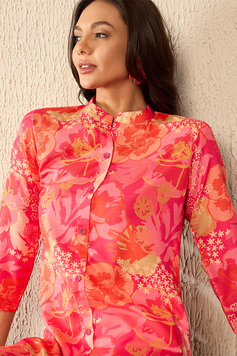 Pink Rayon Blend Floral Printed Co-Ord Set VCORD1086