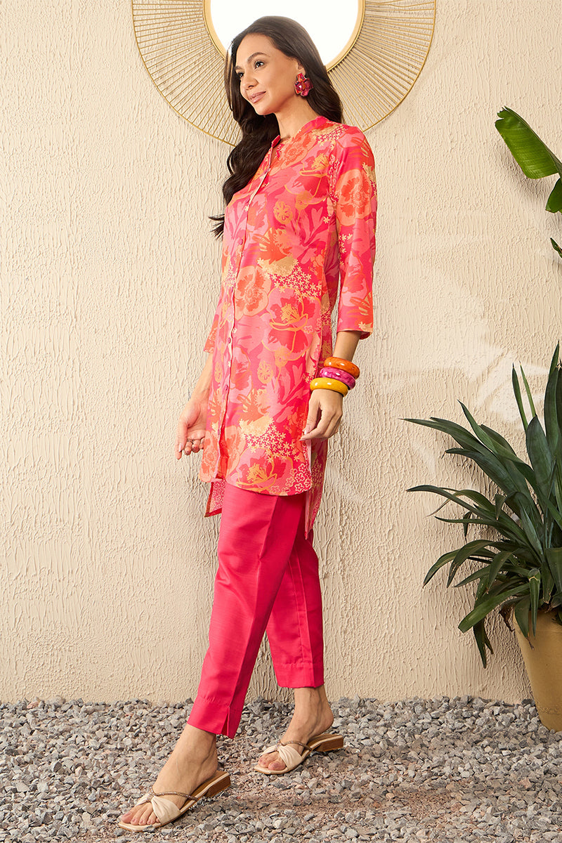 Pink Rayon Blend Floral Printed Co-Ord Set VCORD1086