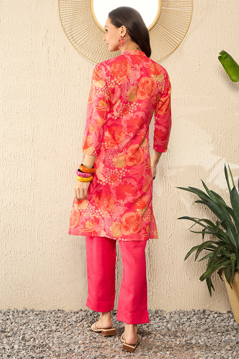 Pink Rayon Blend Floral Printed Co-Ord Set VCORD1086