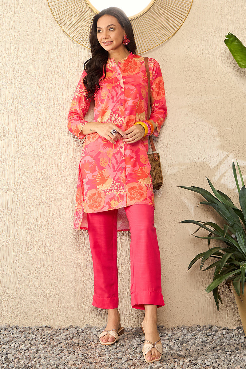 Pink Rayon Blend Floral Printed Co-Ord Set VCORD1086