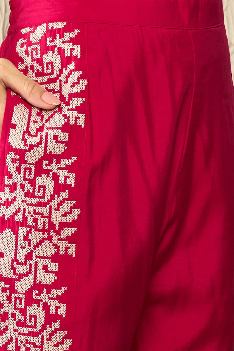 Pink Silk Blend Solid Embroidered Regular Coord Sets VCORD1096