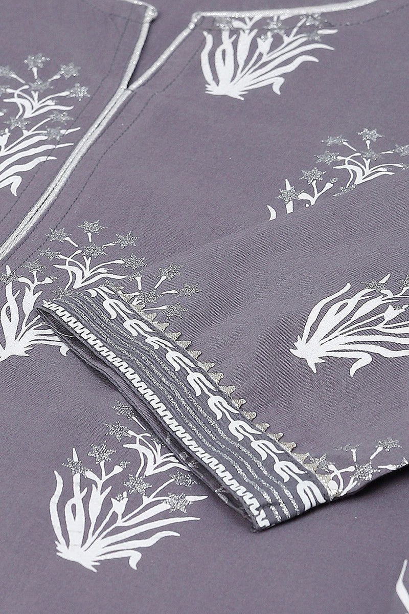 Grey Pure Cotton Abstract Print Kurta Set VKSET1058