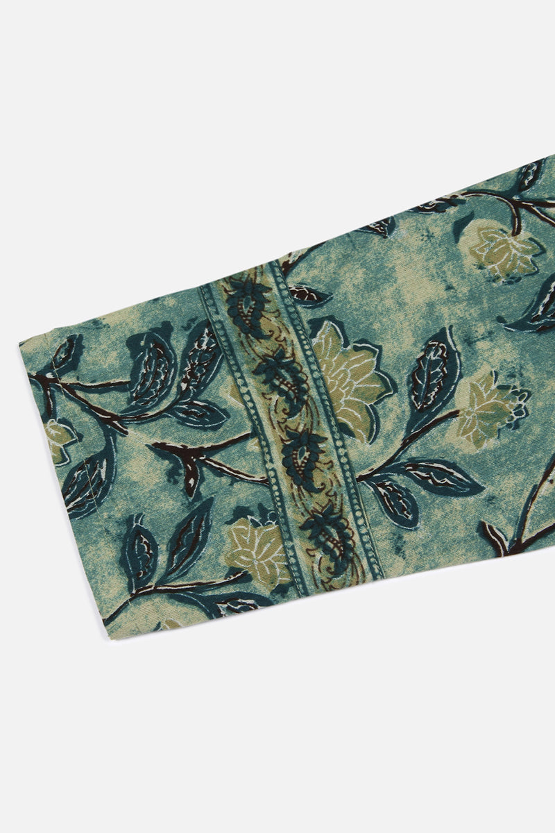 Green Cotton Blend Floral Printed Straight Kurta Set VKSET1420