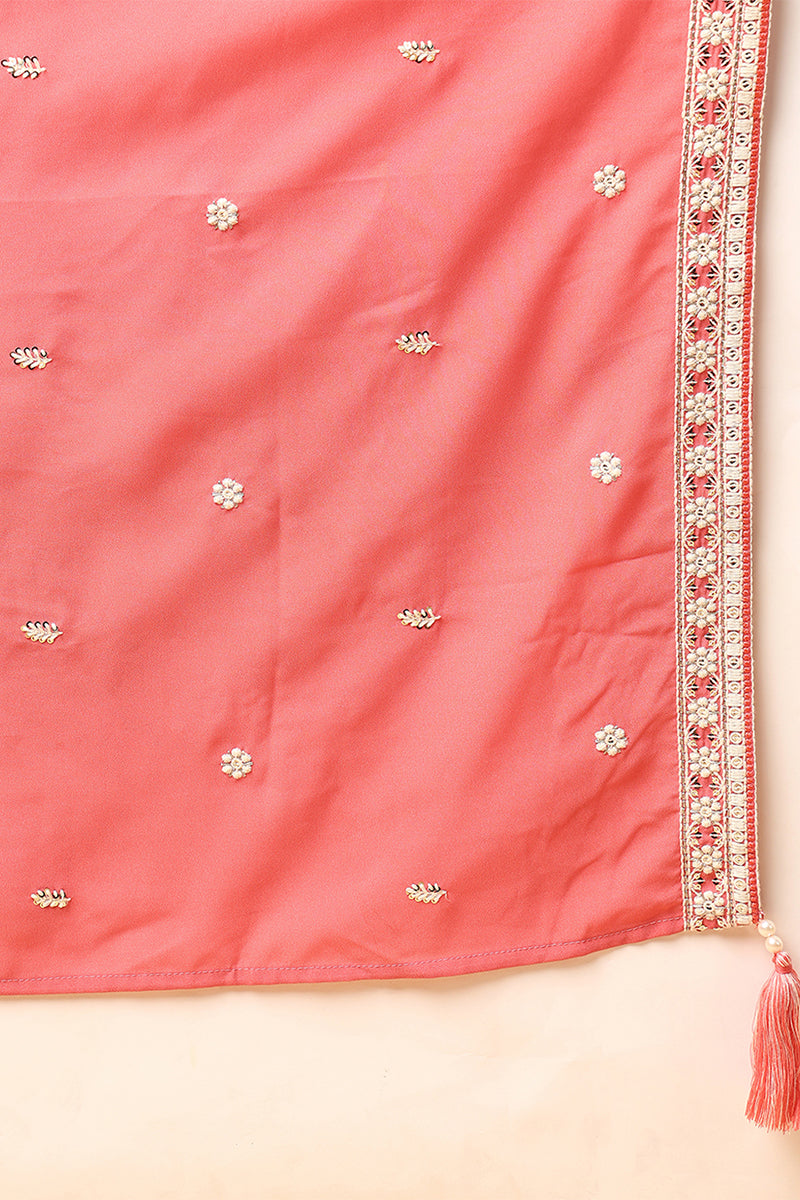 Pink Georgette Embroidered Thread Work Flared Kurta Set VKSET1487