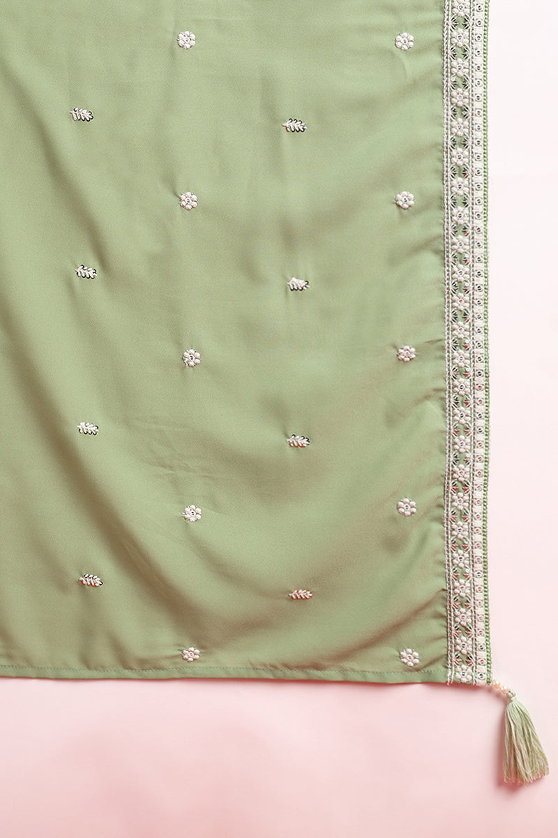 Green Georgette Embroidered Thread Work Flared Kurta Set VKSET1491