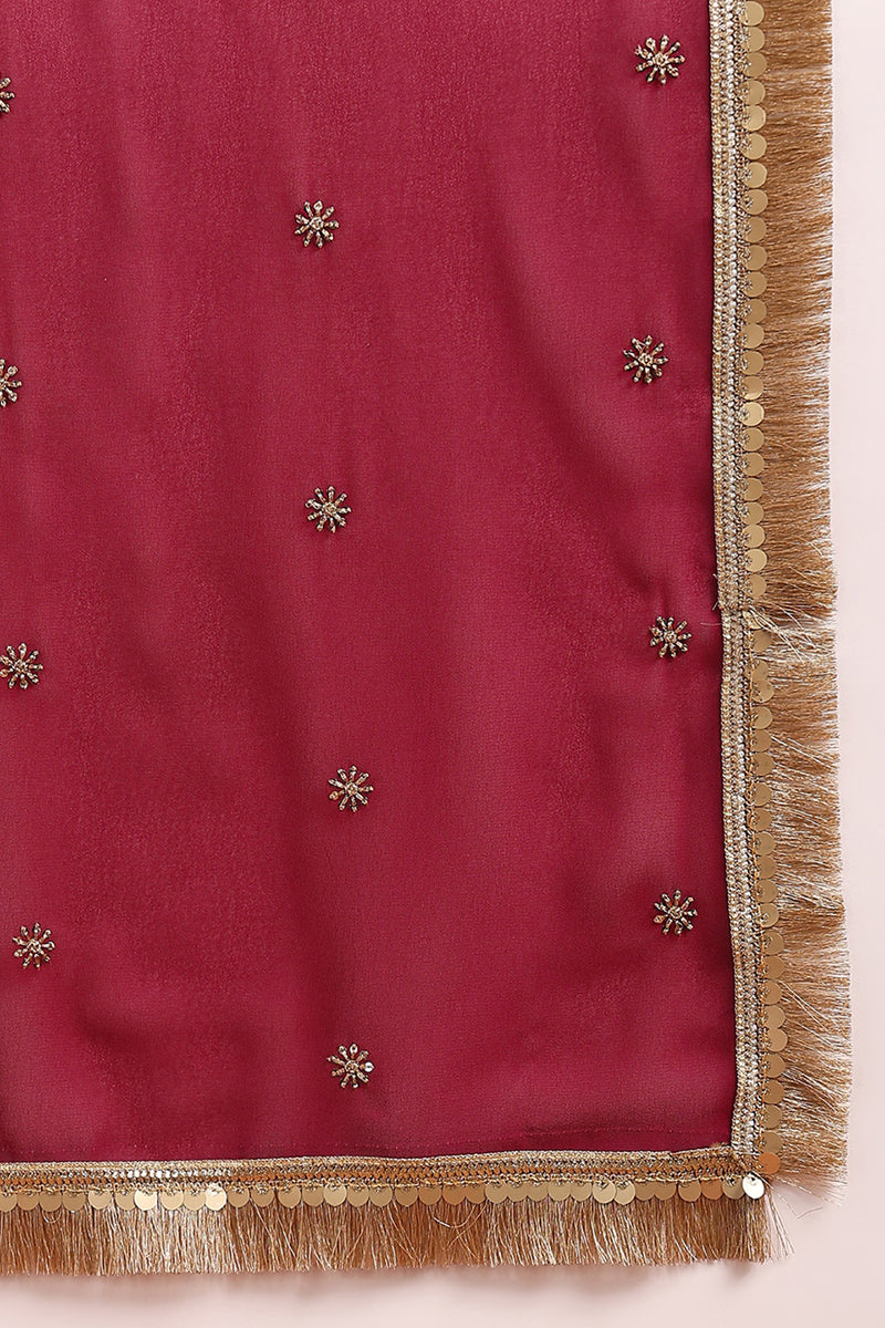 Burgundy Georgette Solid Embroidered Anarkali Gown with Dupatta VKSET1520WIN