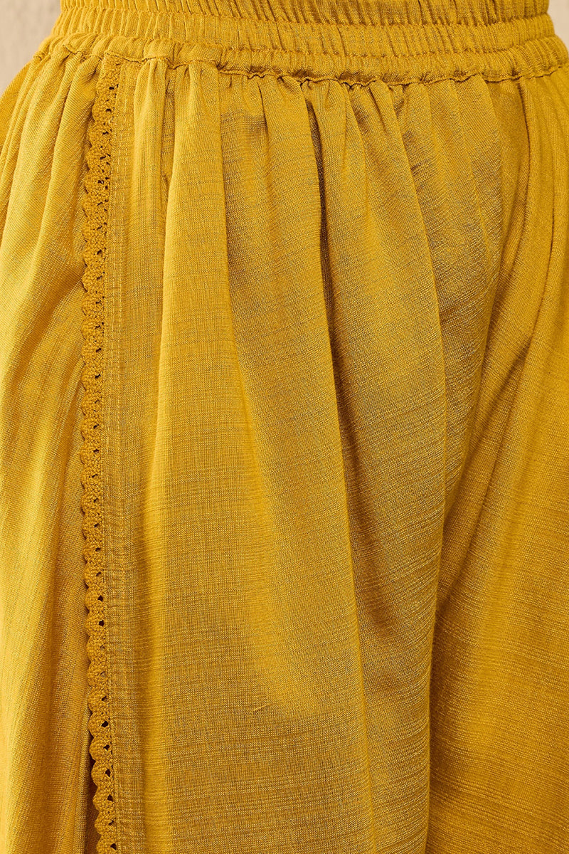 Mustard Viscose Rayon Solid Embroidered Straight Dhoti Pant Kurta Set VKSET1524