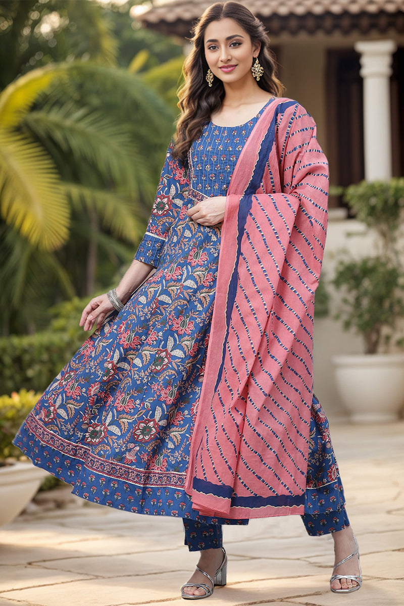 Blue Rayon Blend Anarkali Suit Set VKSKD1229