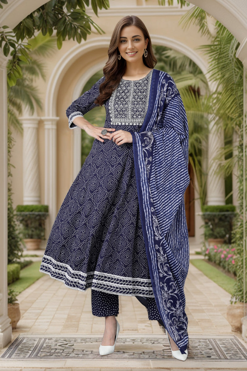 Ahika Women Navy Blue Rayon Blend Kurta Trousers With Dupatta VKSKD1478