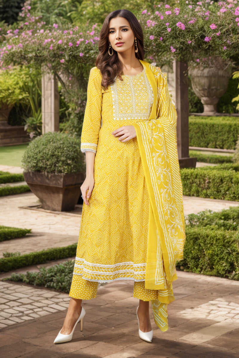 Ahika Women Yellow Rayon Blend Kurta Trousers With Dupatta VKSKD1479
