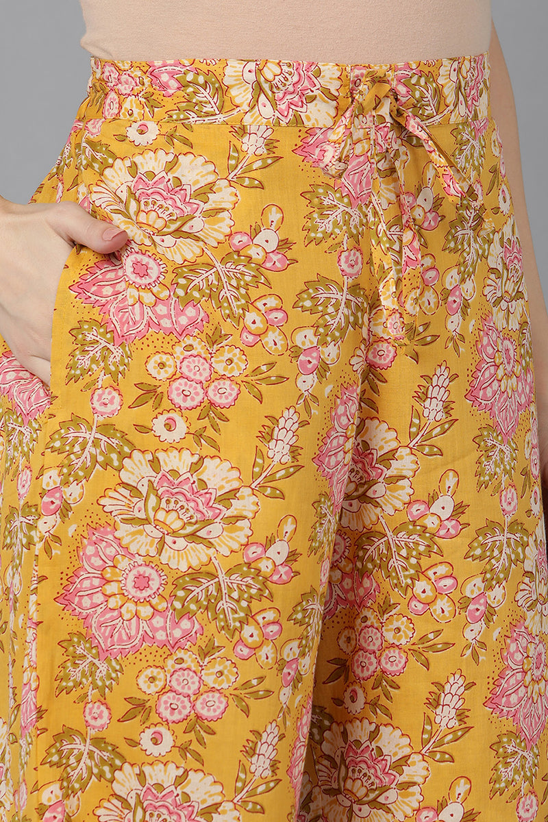 Yellow Rayon Blend Floral Printed Kurta Palazzos With Dupatta VKSKD1622