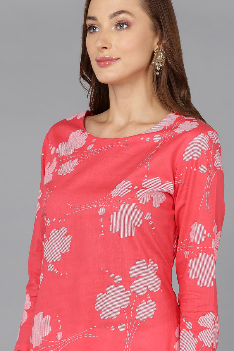 Pink Cotton Blend Printed Kurta Pant With Dupatta VKSKD1741