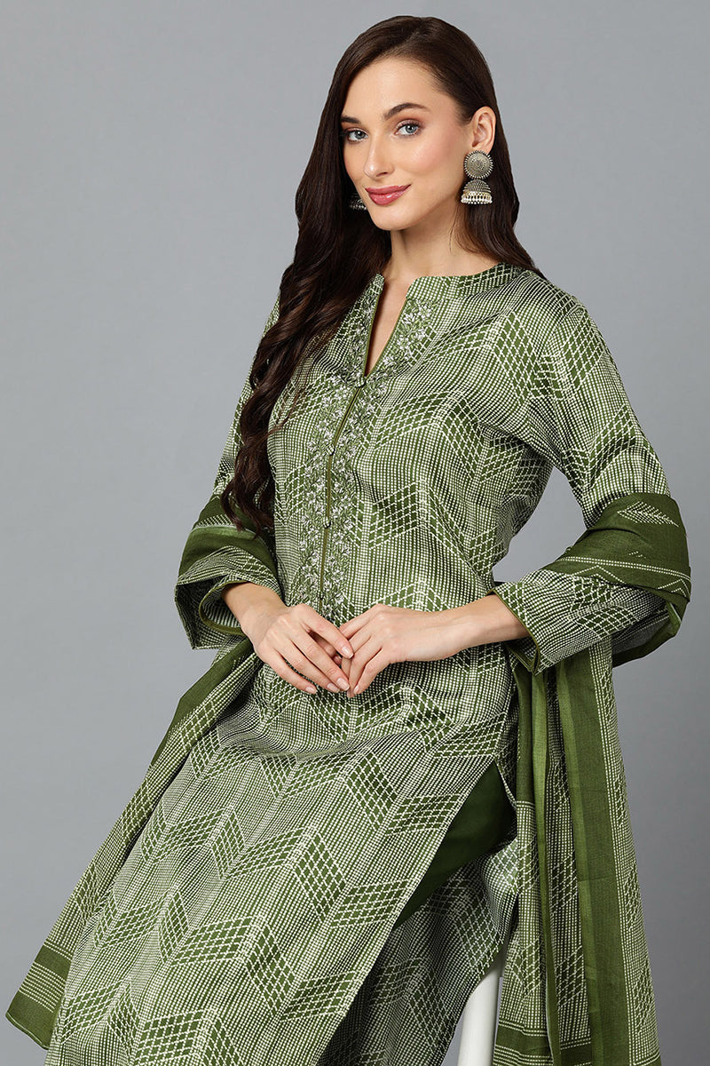 Fern Green Rayon Blend Straight Suit Set VKSKD1808