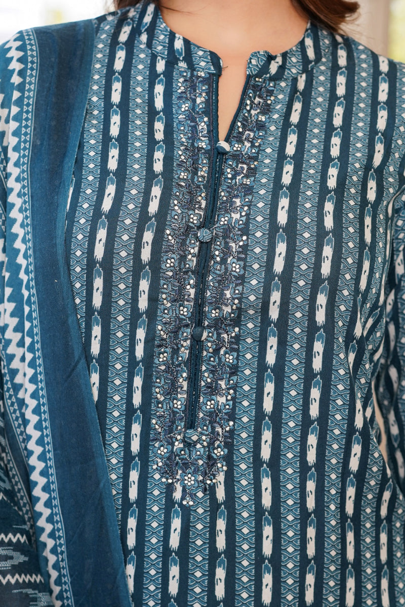 Rayon Blend Teal Straight Kurta Pant With Dupatta VKSKD1810