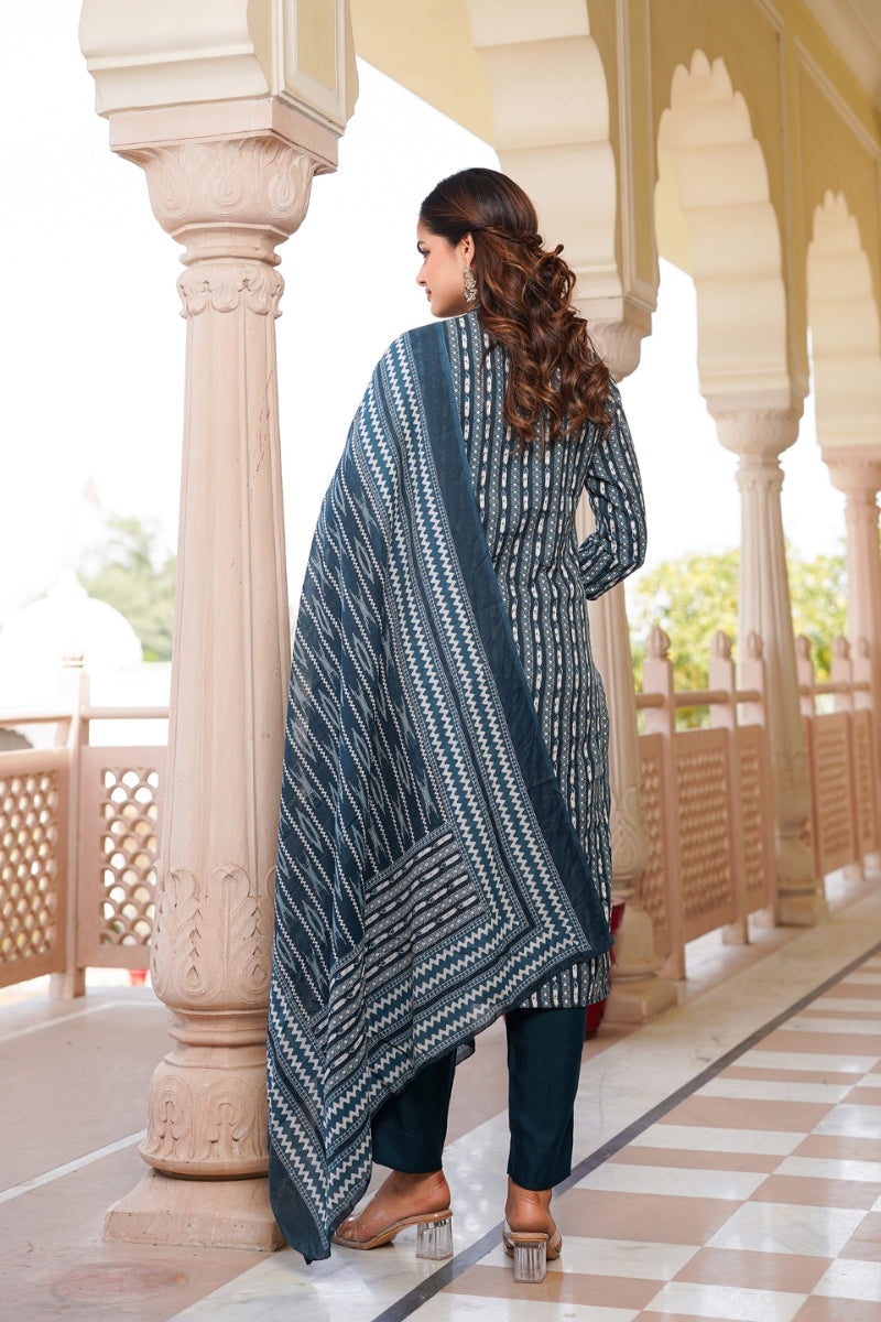 Rayon Blend Teal Straight Kurta Pant With Dupatta VKSKD1810