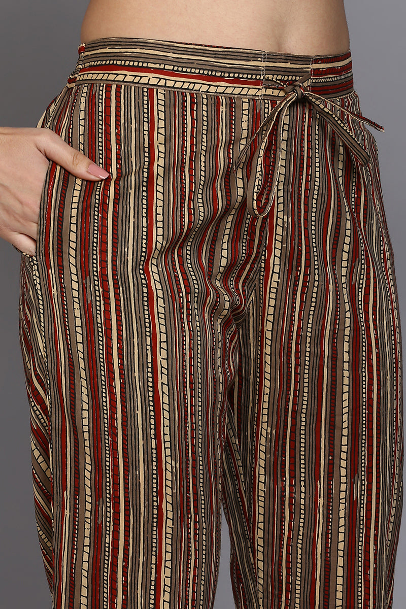 Cotton Beige Printed Straight Kurta Pant With Dupatta VKSKD1850