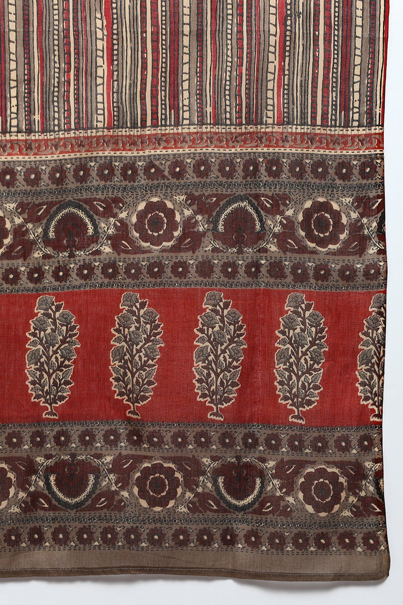 Cotton Beige Printed Straight Kurta Pant With Dupatta VKSKD1850