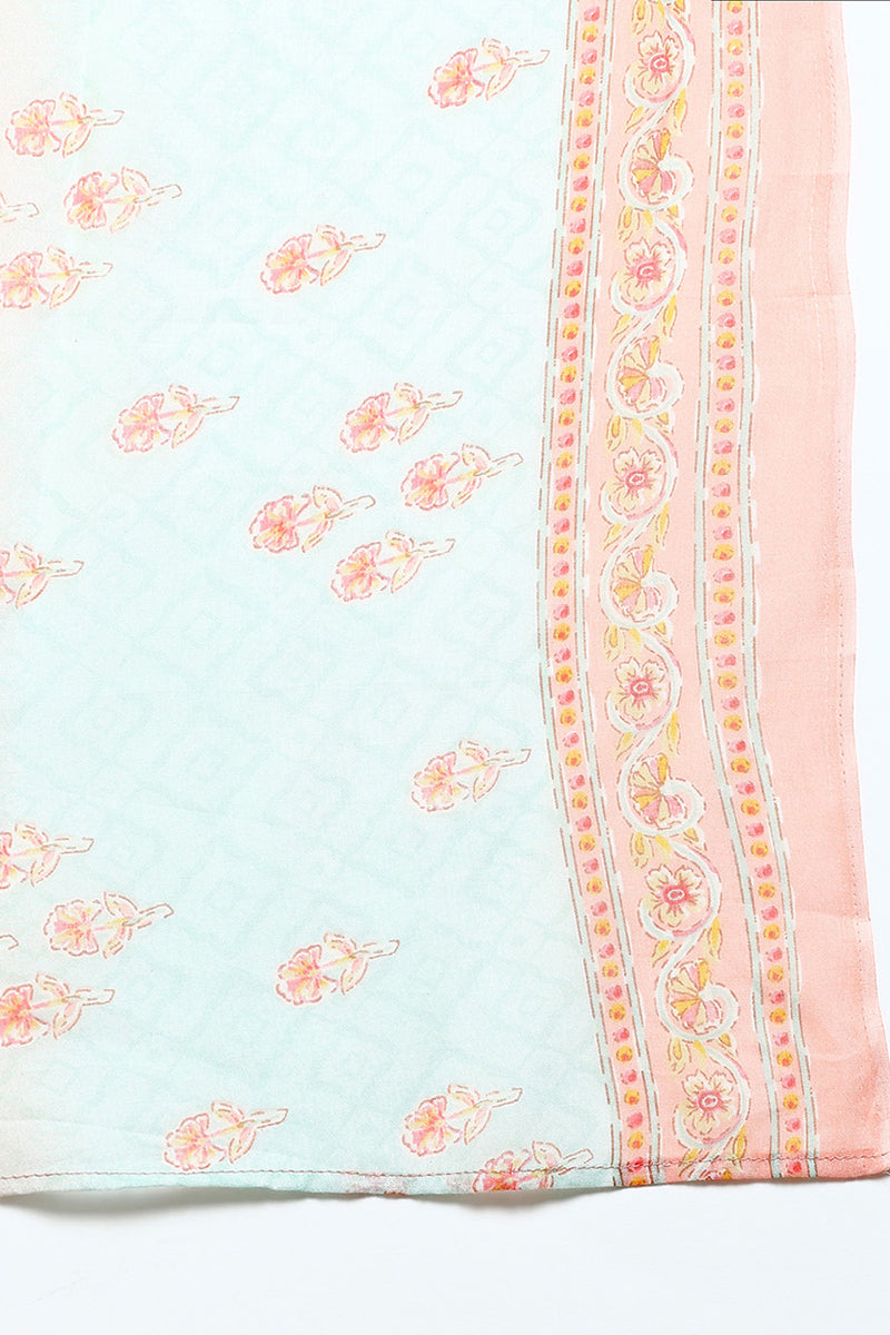Peach Cotton Blend Floral Straight Suit Set VKSKD1890