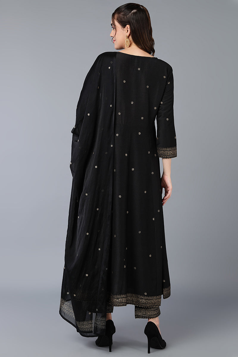 Black Silk Blend Rogan Work Flared Suit Set VKSKD1896