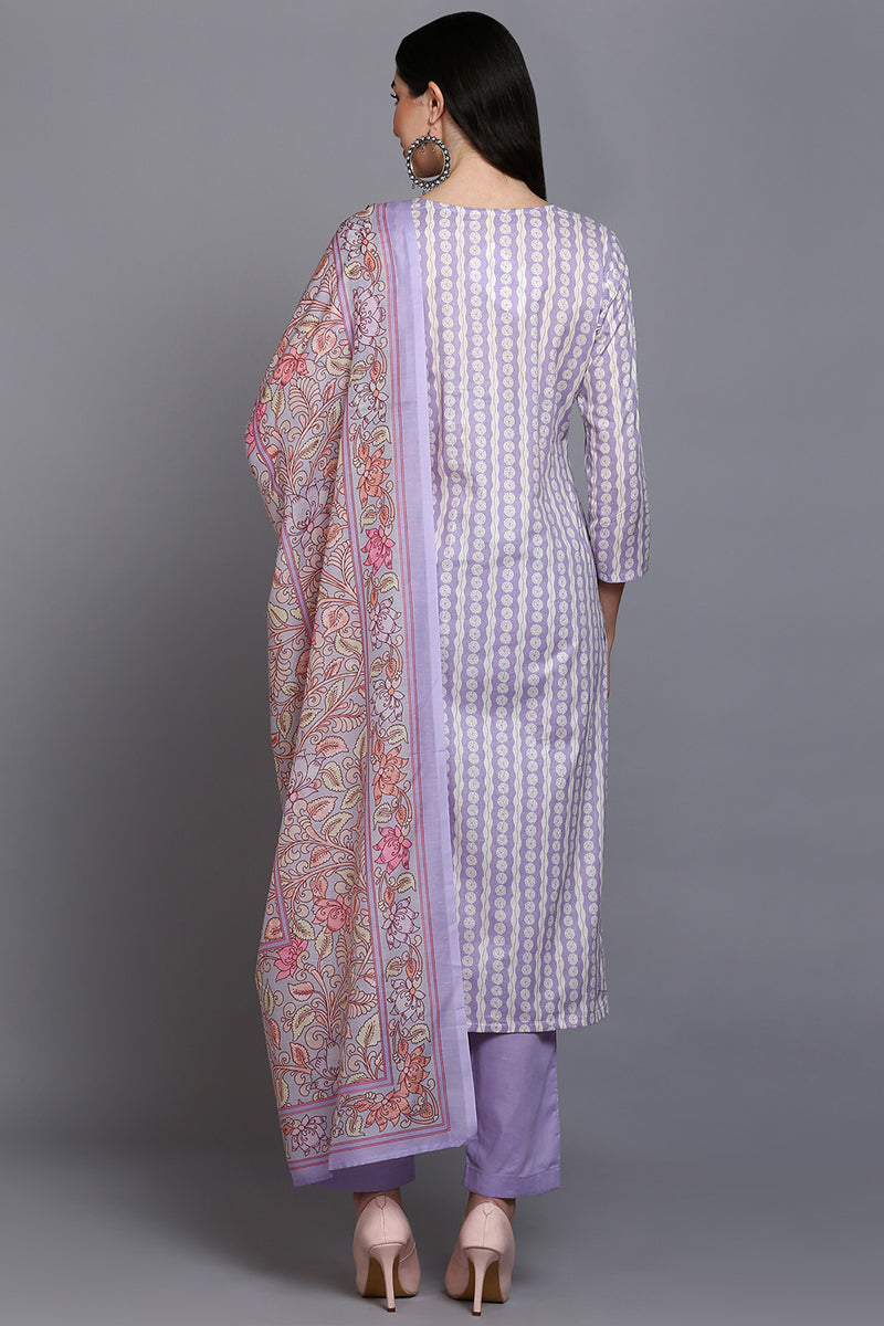 Rayon Lavender Printed Straight Kurta Pant With Dupatta VKSKD1910