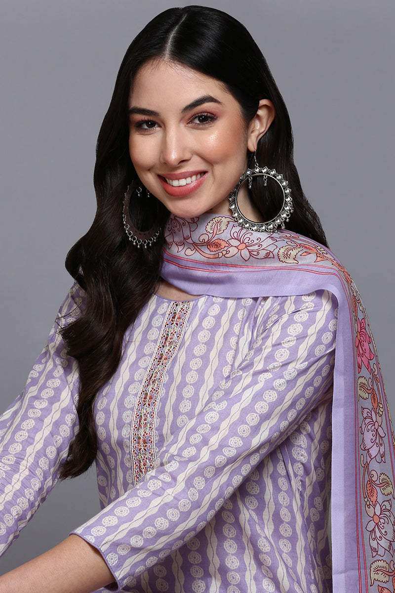Rayon Lavender Printed Straight Kurta Pant With Dupatta VKSKD1910