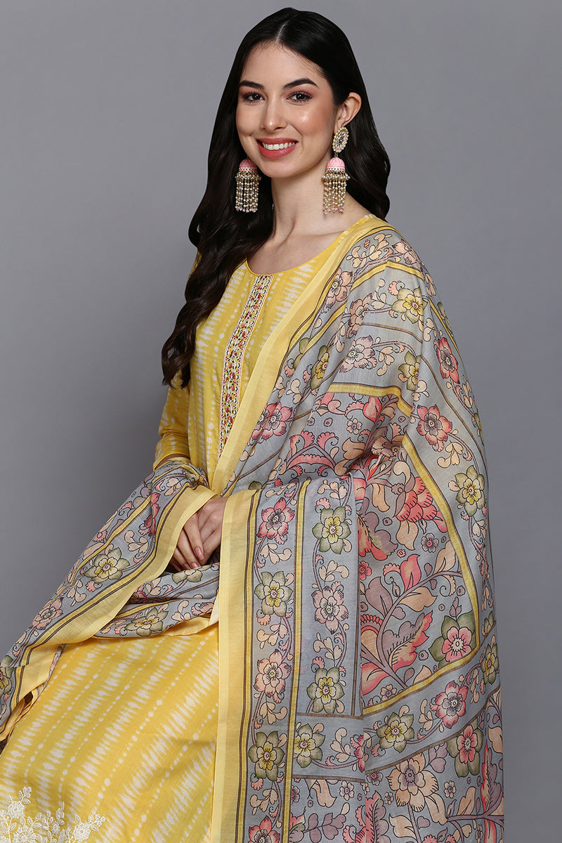 Rayon Yellow Printed Straight Kurta Pant With Dupatta VKSKD1911