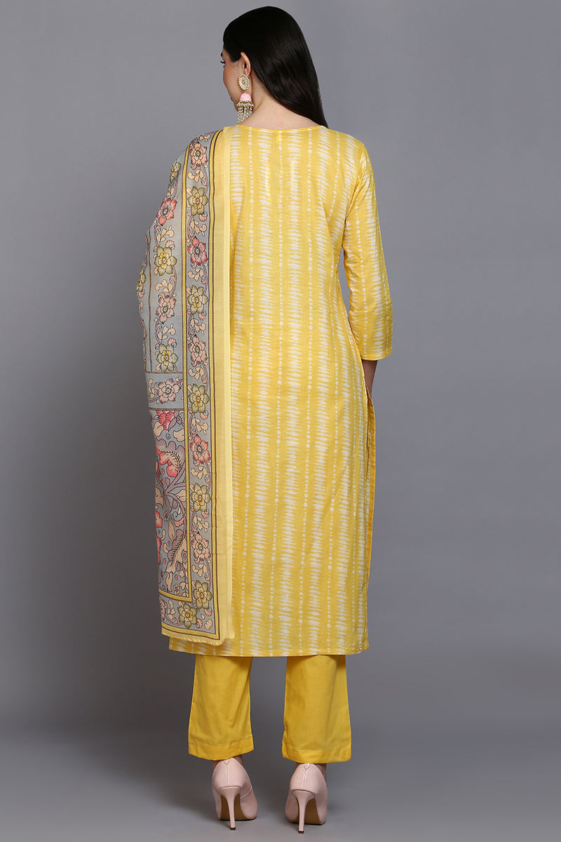 Rayon Yellow Printed Straight Kurta Pant With Dupatta VKSKD1911