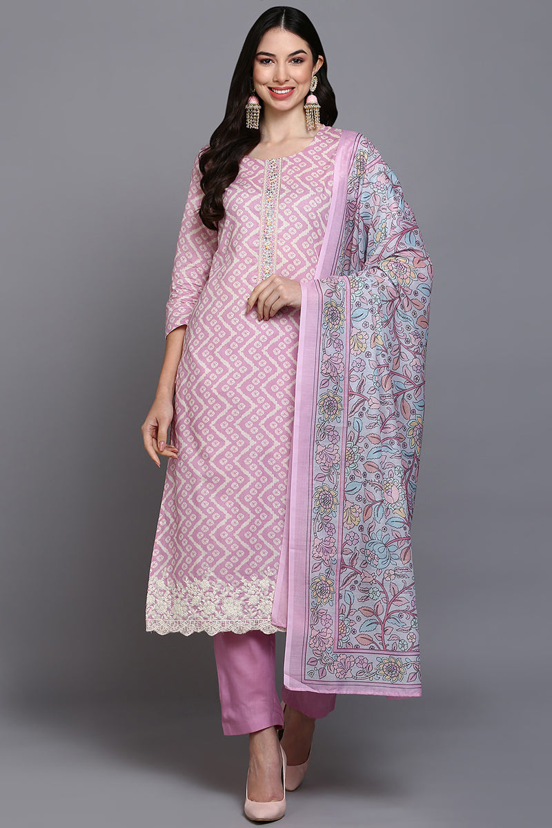 Pink Rayon Printed Suit Set VKSKD1913