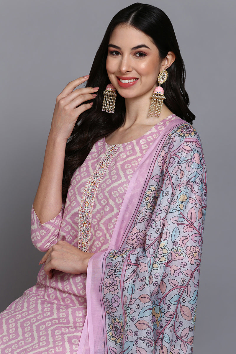 Pink Rayon Printed Suit Set VKSKD1913