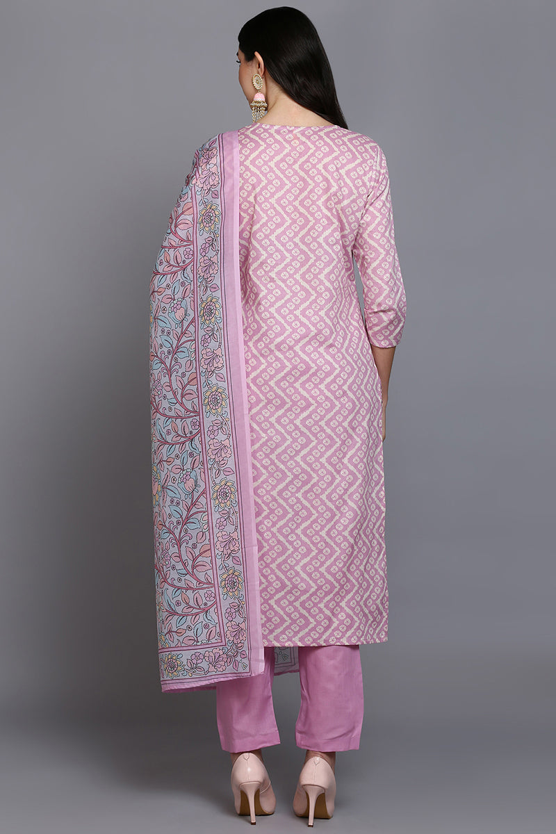 Pink Rayon Printed Suit Set VKSKD1913