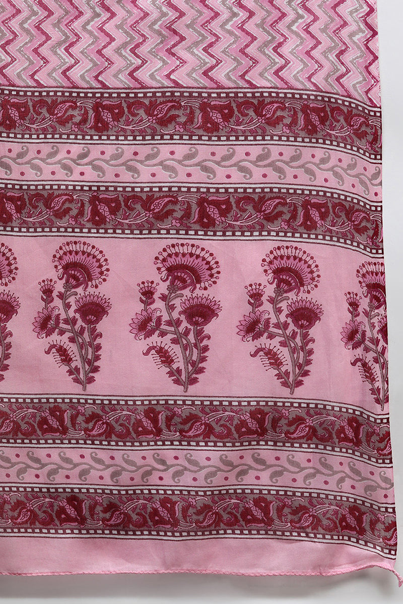 Pink Pure Cotton Floral Straight Suit Set VKSKD1928